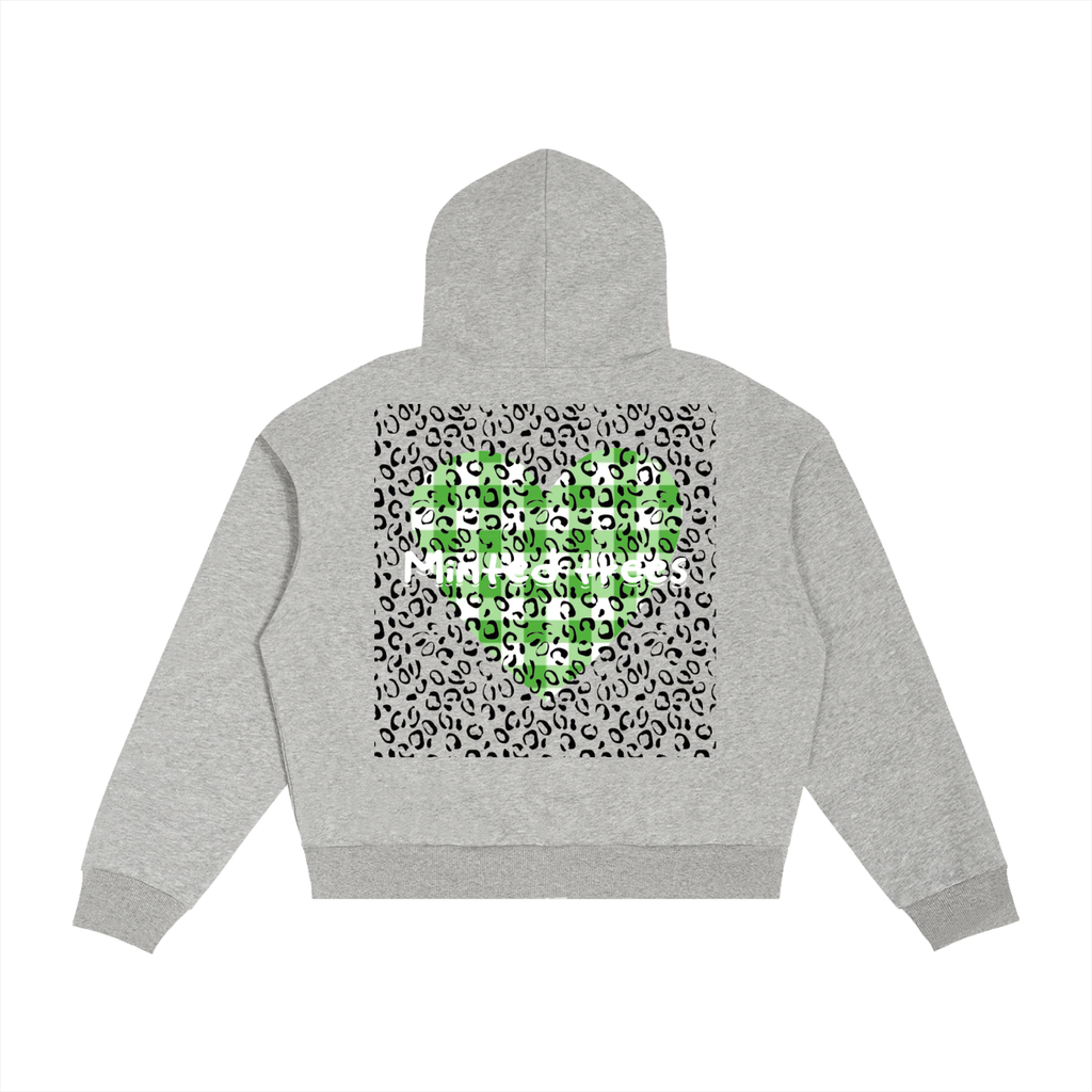 Contrast Plaid Boxy Zip Hoodie